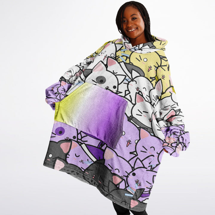 Nonbinary Hoodie Blanket - Kawaii Cats