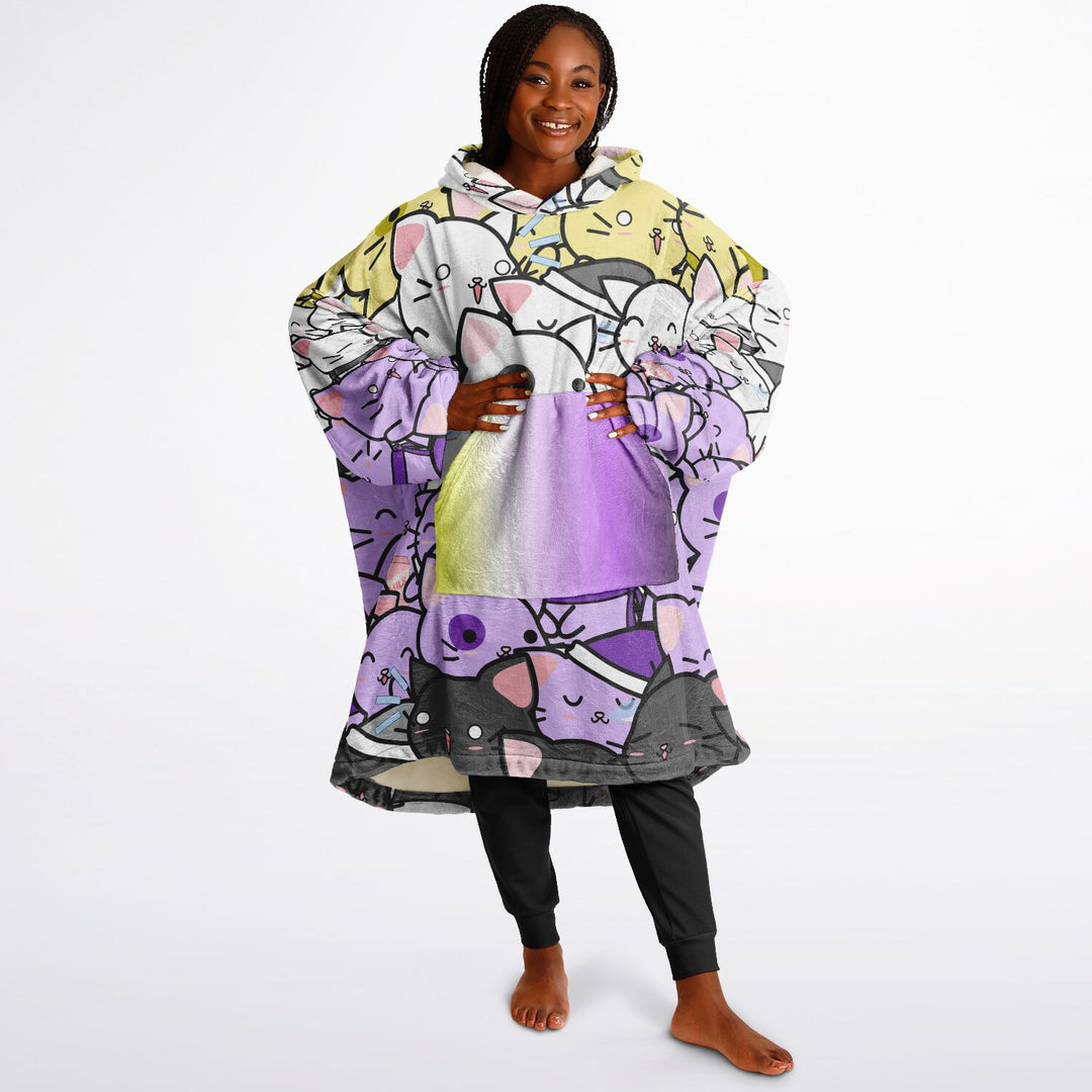 Nonbinary Hoodie Blanket - Kawaii Cats