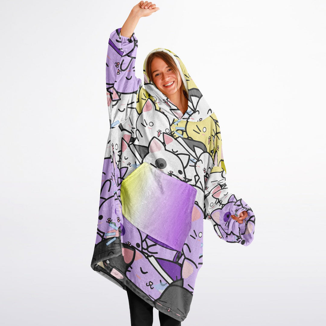 Nonbinary Hoodie Blanket - Kawaii Cats