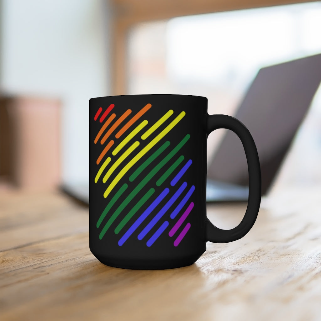 LGBTQ+ Flag Stripe Black Mug 15oz