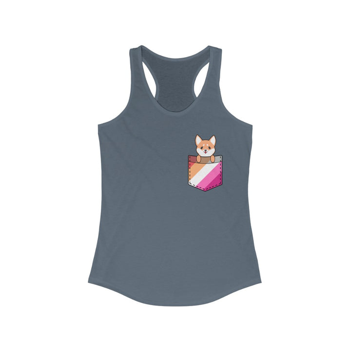 Lesbian Tank Top Racerback - Dog In Fake Pocket