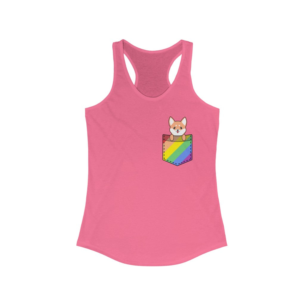 LGBTQ Pride Tank Top Racerback - Dog In Fake Pocket