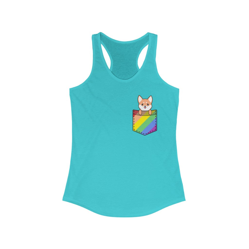 LGBTQ Pride Tank Top Racerback - Dog In Fake Pocket